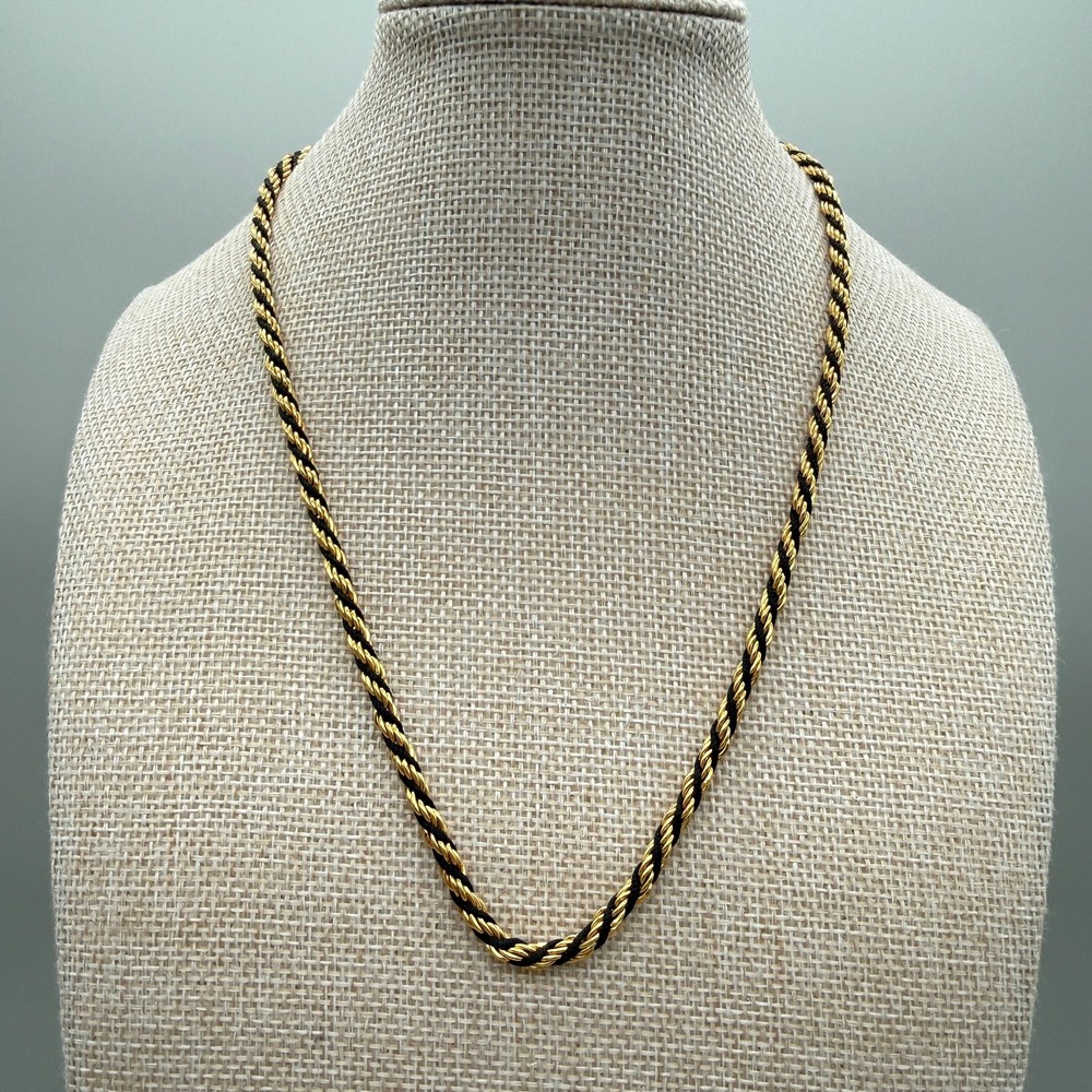 Vintage Trifari Gold Black Twisted Rope Necklace, Signed‎ Chain (18")